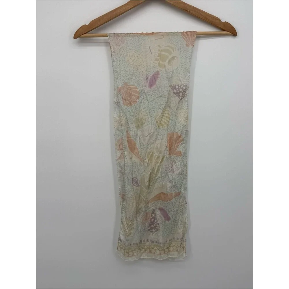 Liz Claiborne Vintage Pastel Seashell Print Scarf Beach Coastal Wrap Accessory